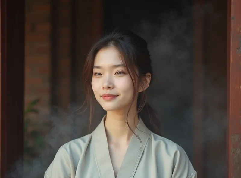 寺院にいる台湾の女性イメージ